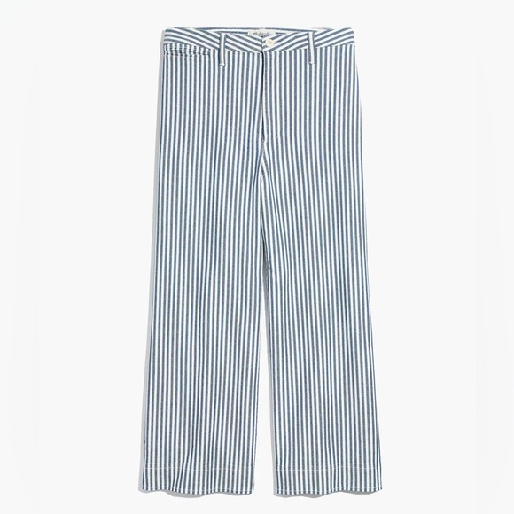 Madewell Emmett Wide-Leg Crop Pants in Herringbone Railroad Stripe - Picture 1 of 10